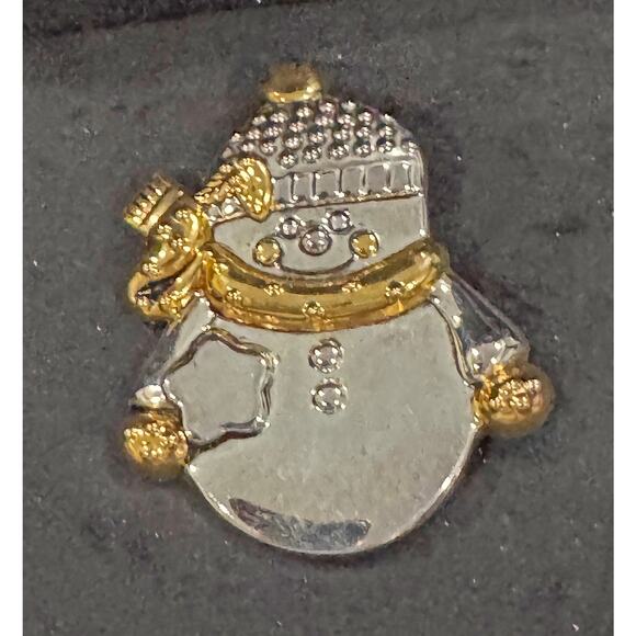 Vintage BEST Christmas Snowman Brooch Gold Silver Tone 2x3" Holiday Pin  CP129 - Picture 2 of 3
